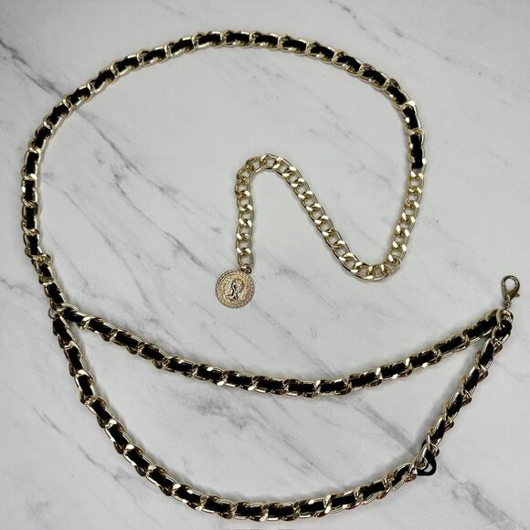 Black Woven Draped Chain Belt Coin Charm Y2K Statement Piece ✨ - Picture 1 of 13